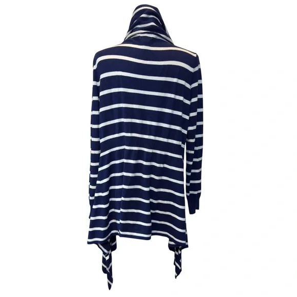 Soft Surroundings Navy White Stripe Open Front Waterfall Neck Cardigan Sweater - Picture 6 of 8